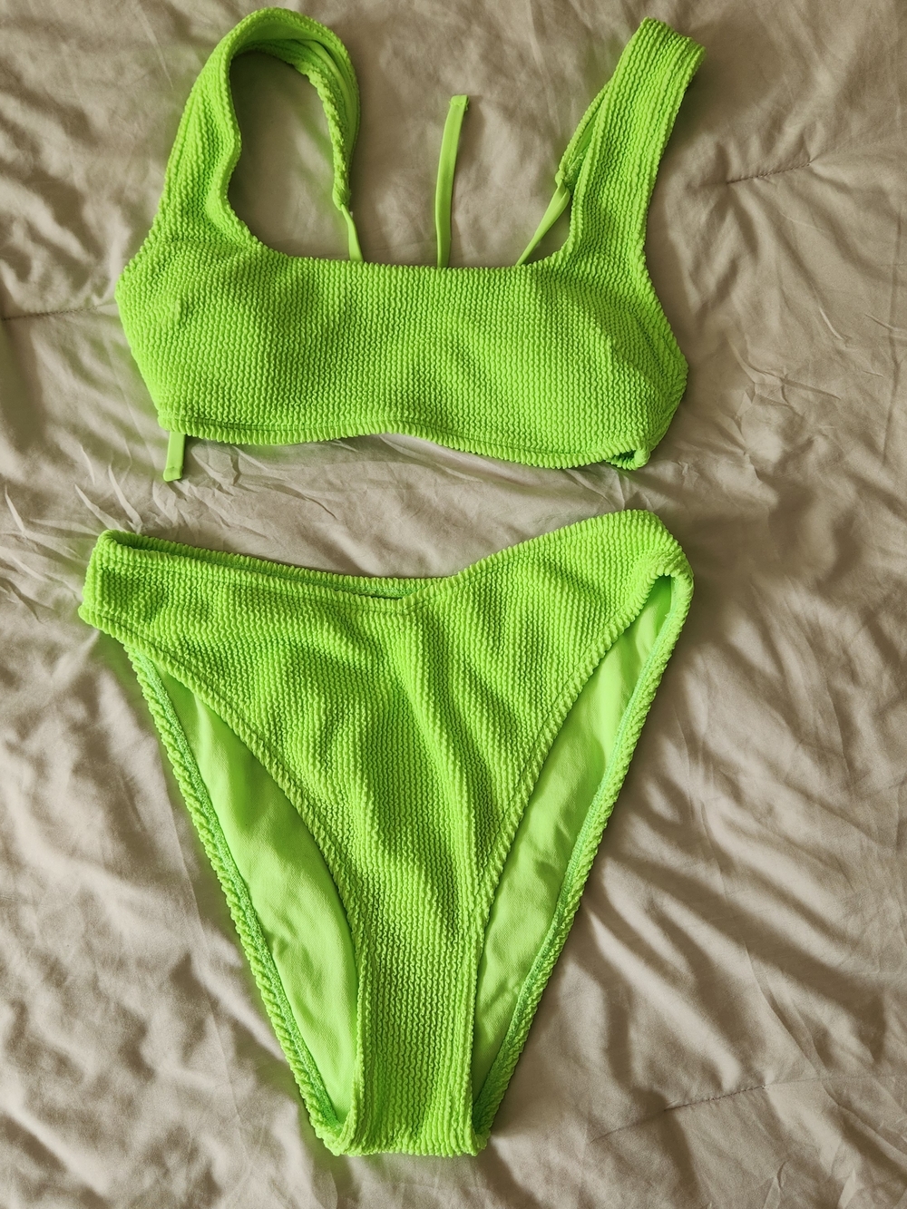 Neon Lime Textured Two-Piece Bikini Set
